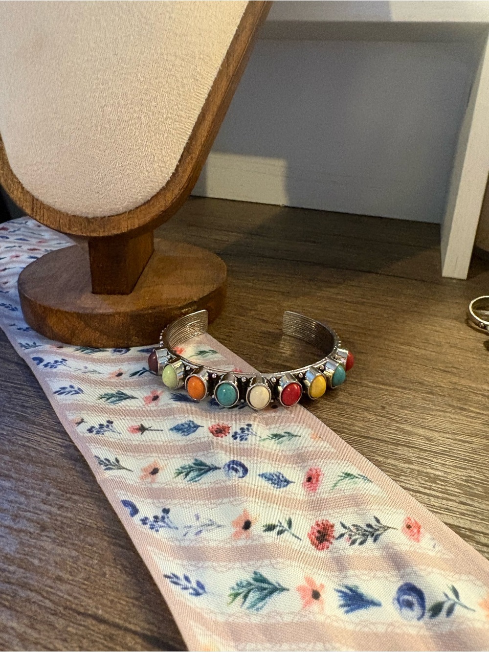 Colorful Stone Silver-Tone Cuff Bracelet